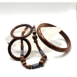 Boho Wood Jewelry - Hoop Earrings, Bangle, Wood Bead Choker